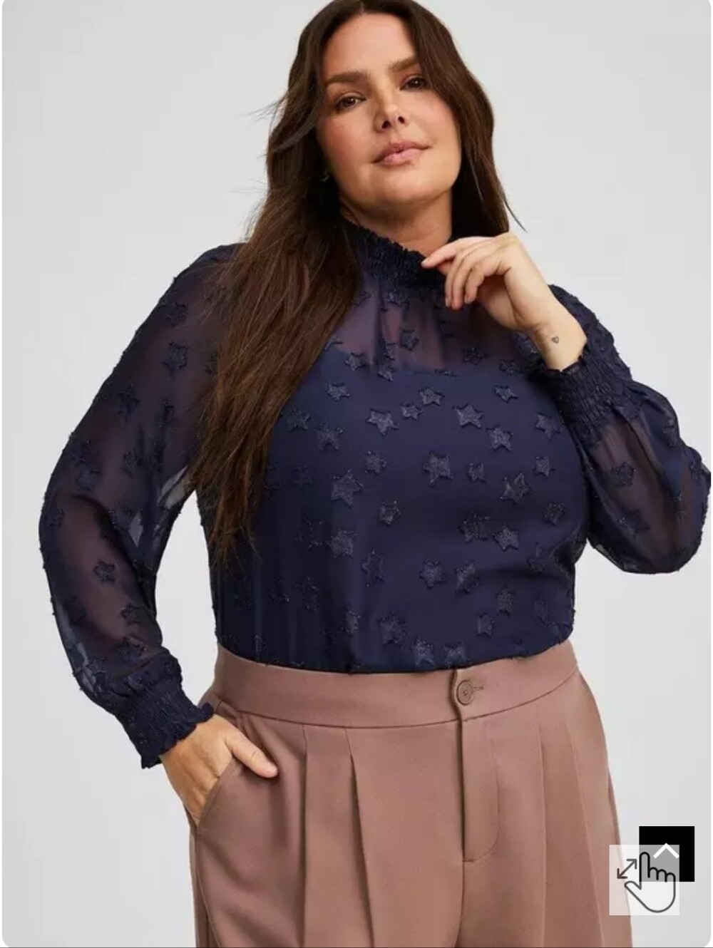NWT Mock Neck Long Sleeve Navy Blue Star Blouse